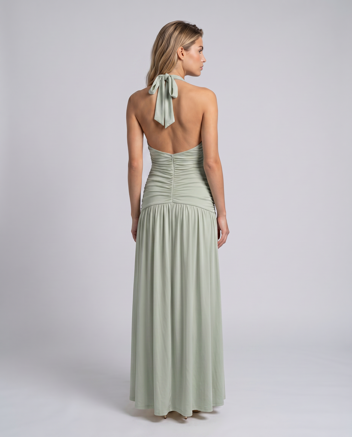 Margaret - Halter-Neck Ruched Maxi Dress - product view 11 - Sela Look