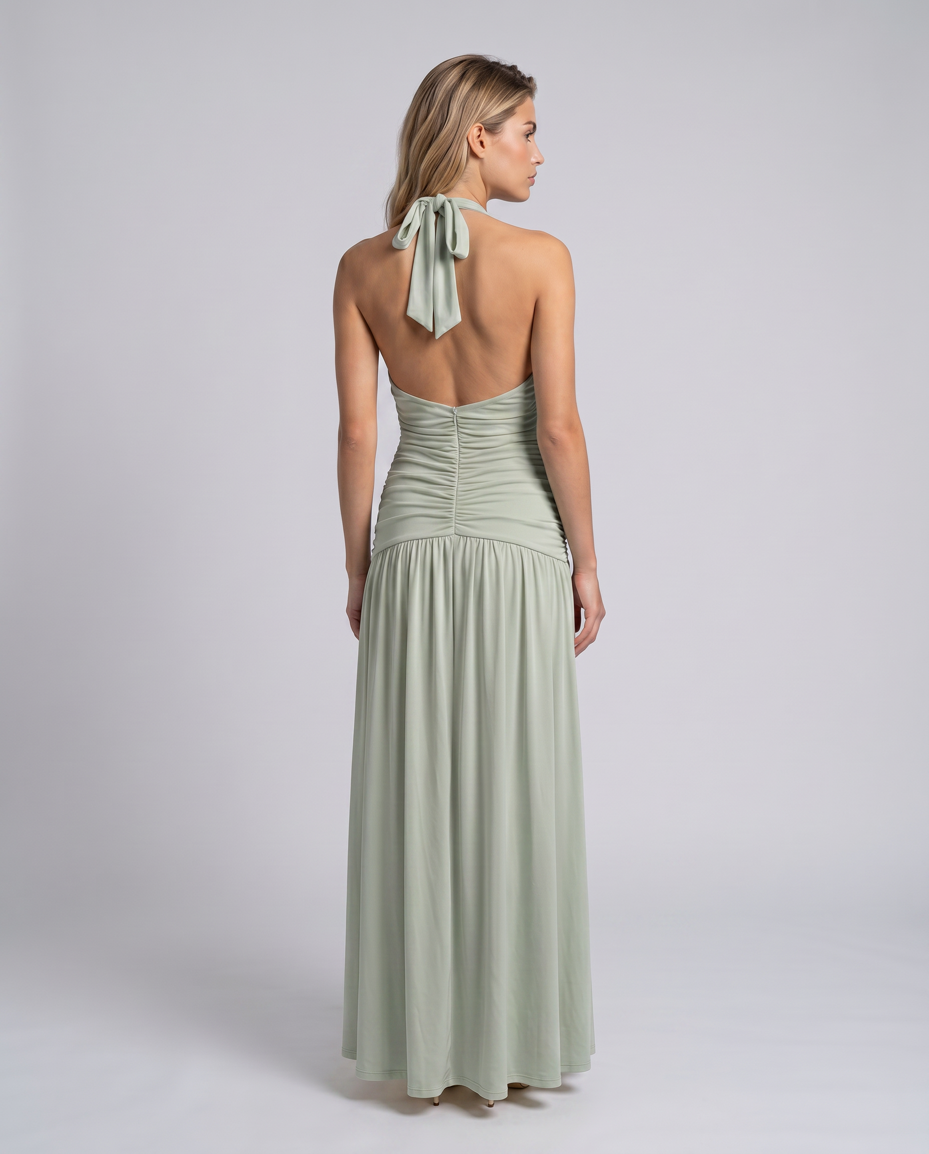 Margaret - Halter-Neck Ruched Maxi Dress - product view 11 - Sela Look