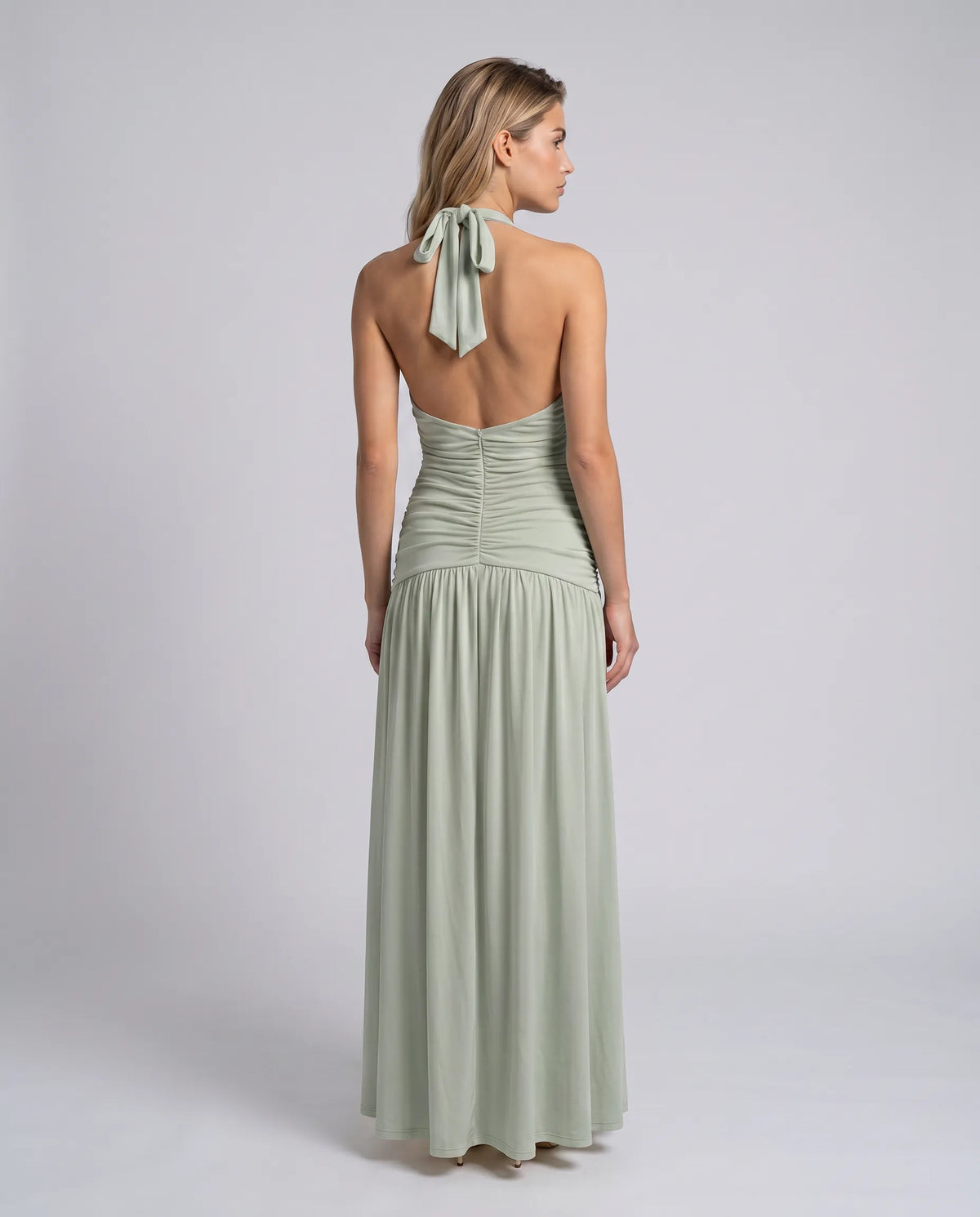 Margaret - Halter-Neck Ruched Maxi Dress - product view 11 - Sela Look