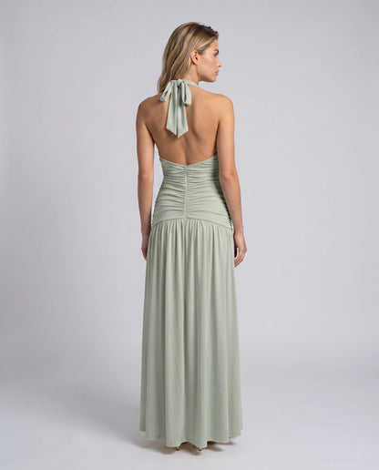 Margaret - Halter-Neck Ruched Maxi Dress - product view 11 - Sela Look