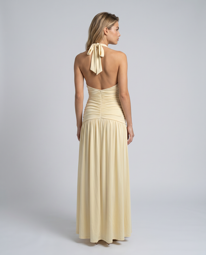 Margaret - Halter-Neck Ruched Maxi Dress - product view 2 - Sela Look
