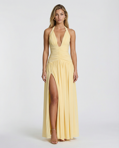 Margaret - Halter-Neck Ruched Maxi Dress - product view 1 - Sela Look