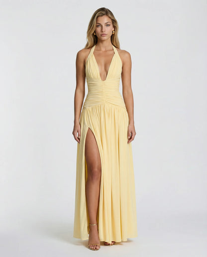 Margaret - Halter-Neck Ruched Maxi Dress - product view 1 - Sela Look
