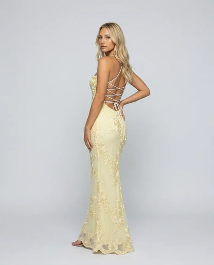 Angela | Floral Appliqué Lace-Up Maxi Dress, product image 3