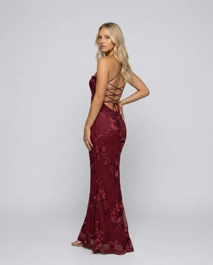 Angela | Floral Appliqué Lace-Up Maxi Dress, product image 15