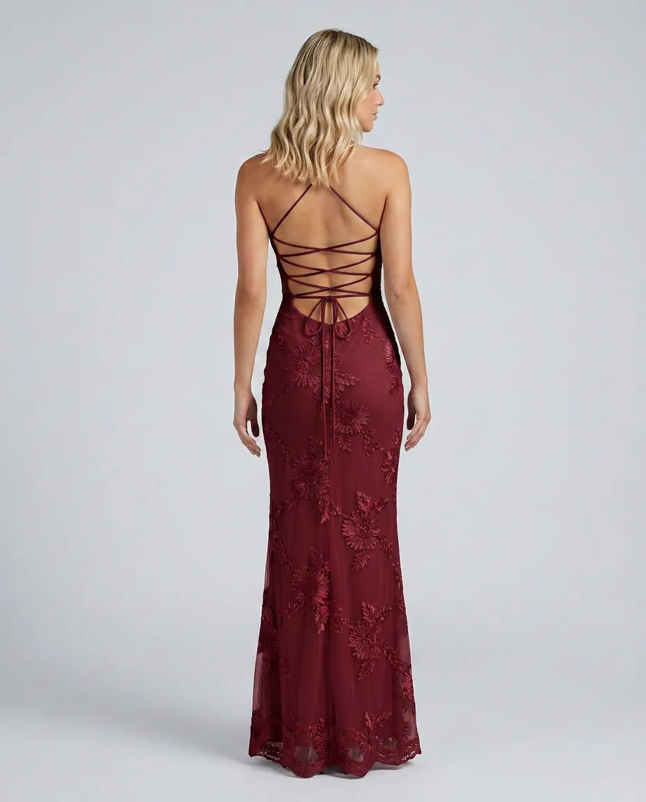 Angela | Floral Appliqué Lace-Up Maxi Dress, product image 14