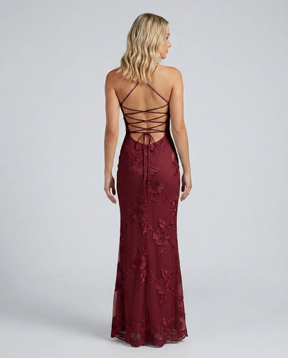 Angela | Floral Appliqué Lace-Up Maxi Dress, product image 14