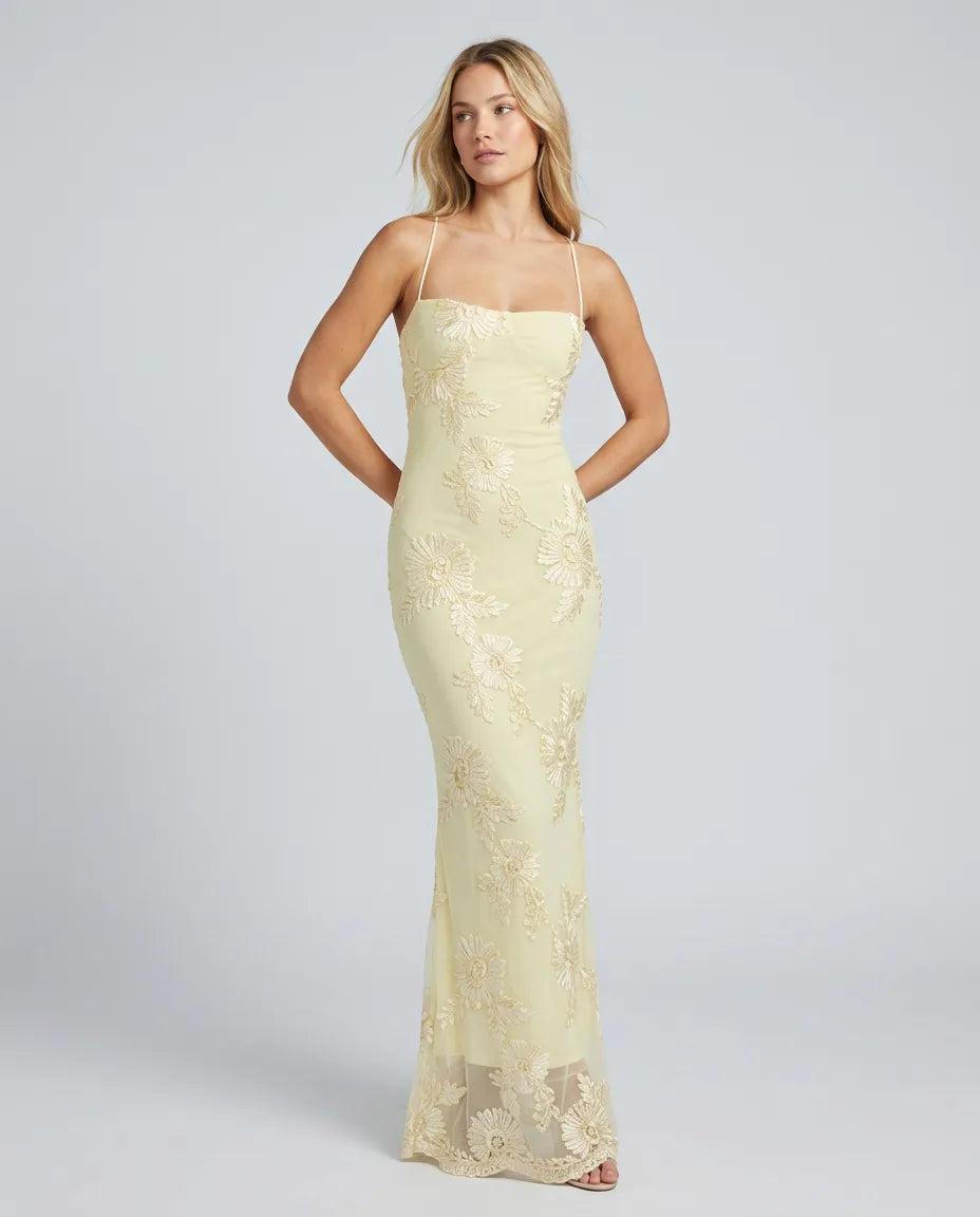 Angela | Floral Appliqué Lace-Up Maxi Dress, product image 1