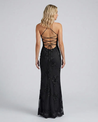 Angela | Floral Appliqué Lace-Up Maxi Dress, product image 8
