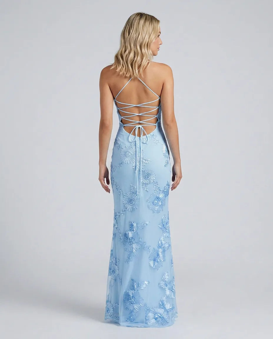 Angela | Floral Appliqué Lace-Up Maxi Dress, product image 5