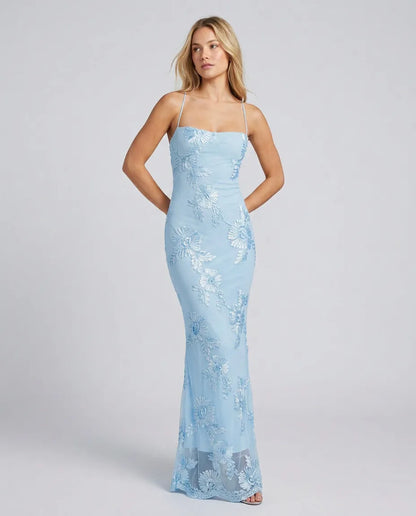 Angela | Floral Appliqué Lace-Up Maxi Dress, product image 4