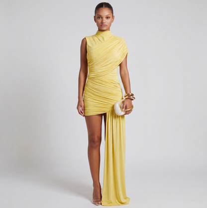 Striking Asymmetric High-Neck Bodycon Mini Dress — product view 2