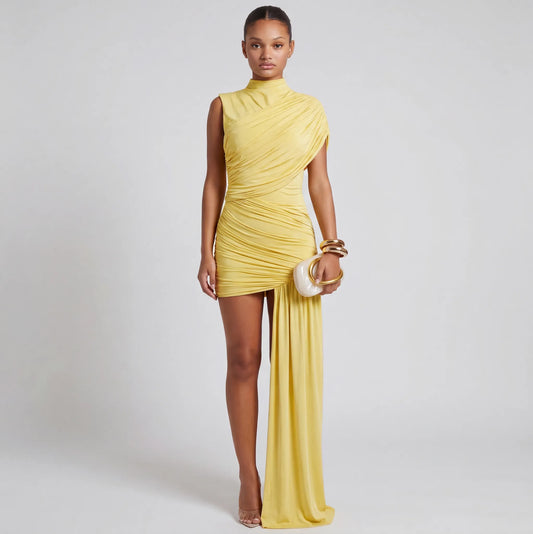 Striking Asymmetric High-Neck Bodycon Mini Dress — product view 2