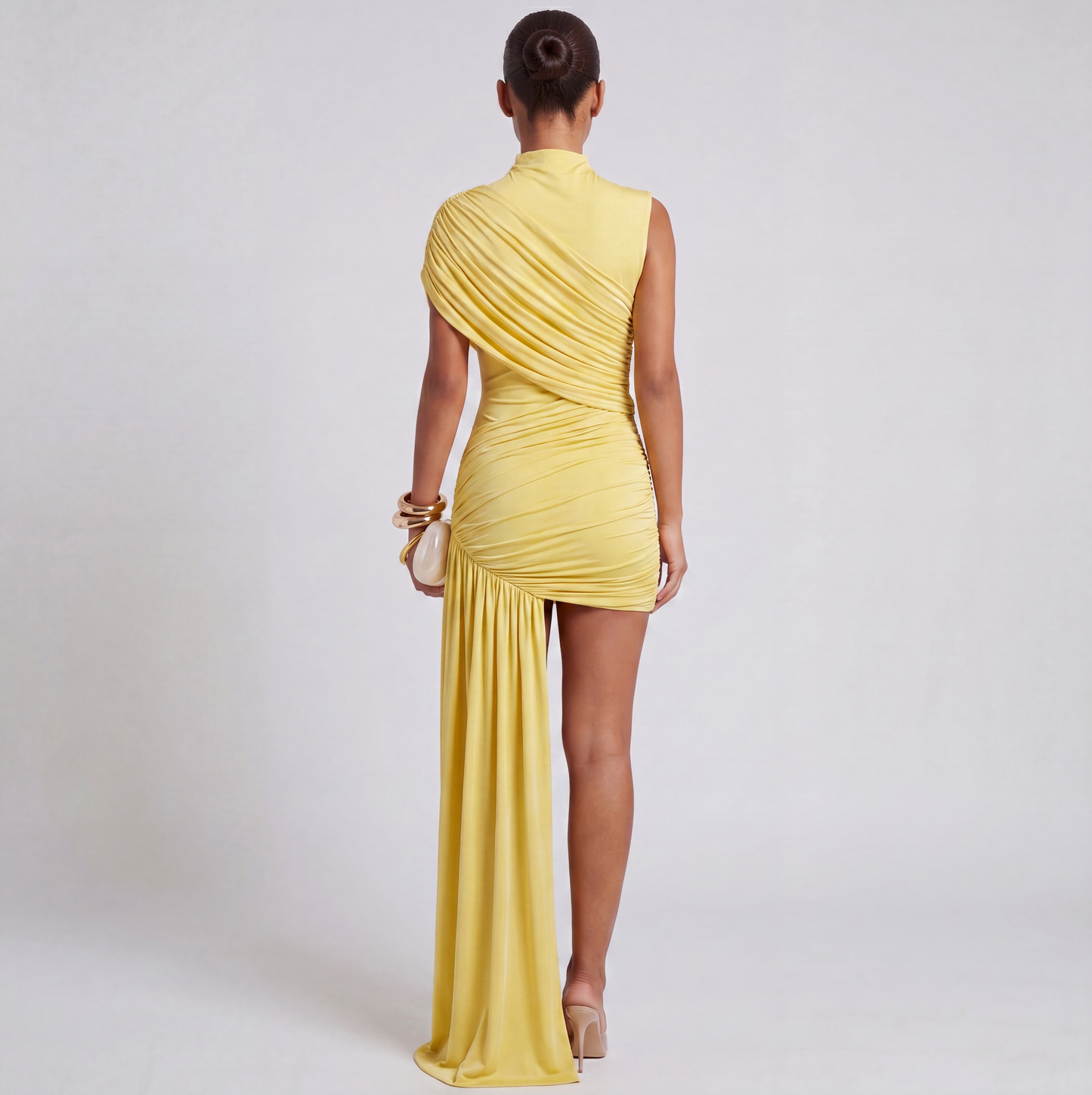 Striking Asymmetric High-Neck Bodycon Mini Dress — product view 3