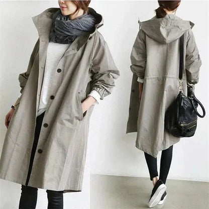 Women's Waterproof Raincoat Adjustable Fit Stylish Outdoor Weather Protection — Color: HellGrau