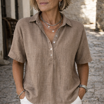 Effortless Women's Collared Button-Up Short-Sleeve Blouse — product view 1
