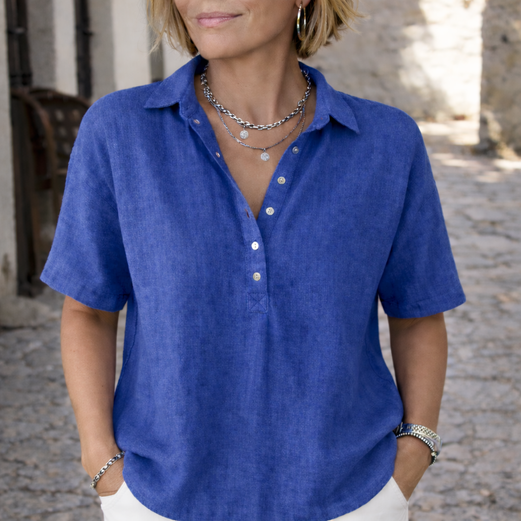Effortless Women's Collared Button-Up Short-Sleeve Blouse — product view 2