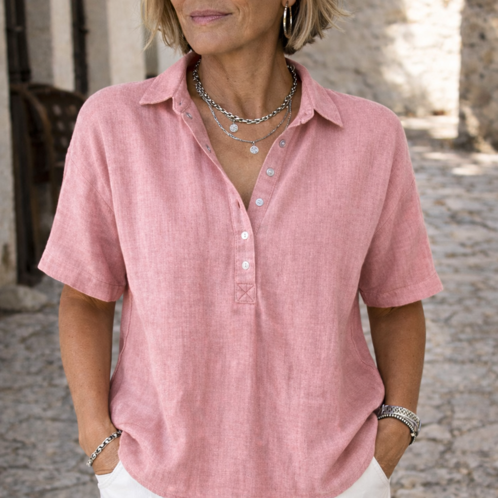 Effortless Women's Collared Button-Up Short-Sleeve Blouse — product view 5