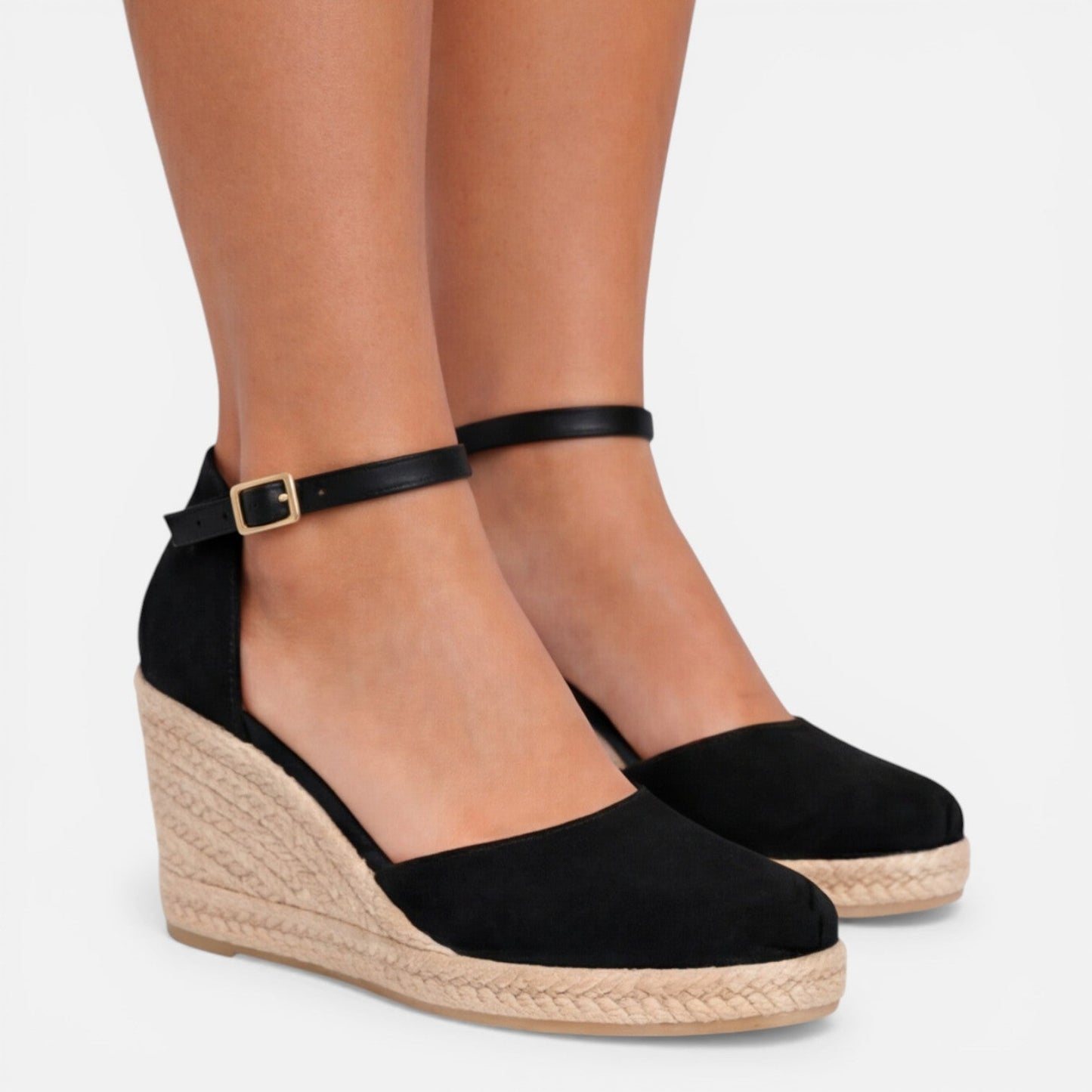 Elegant Black Closed-Toe Espadrille Wedge Sandals — product view 1