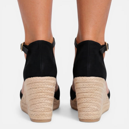 Elegant Black Closed-Toe Espadrille Wedge Sandals — product view 5