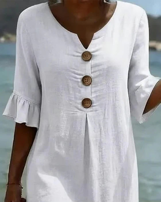 Breezy Linen Short-Sleeve Summer Midi Dress — product view 3