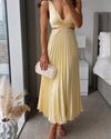 Elegant V-Neck Sleeveless Pleated Wedding Guest Midi Dress — product view 1