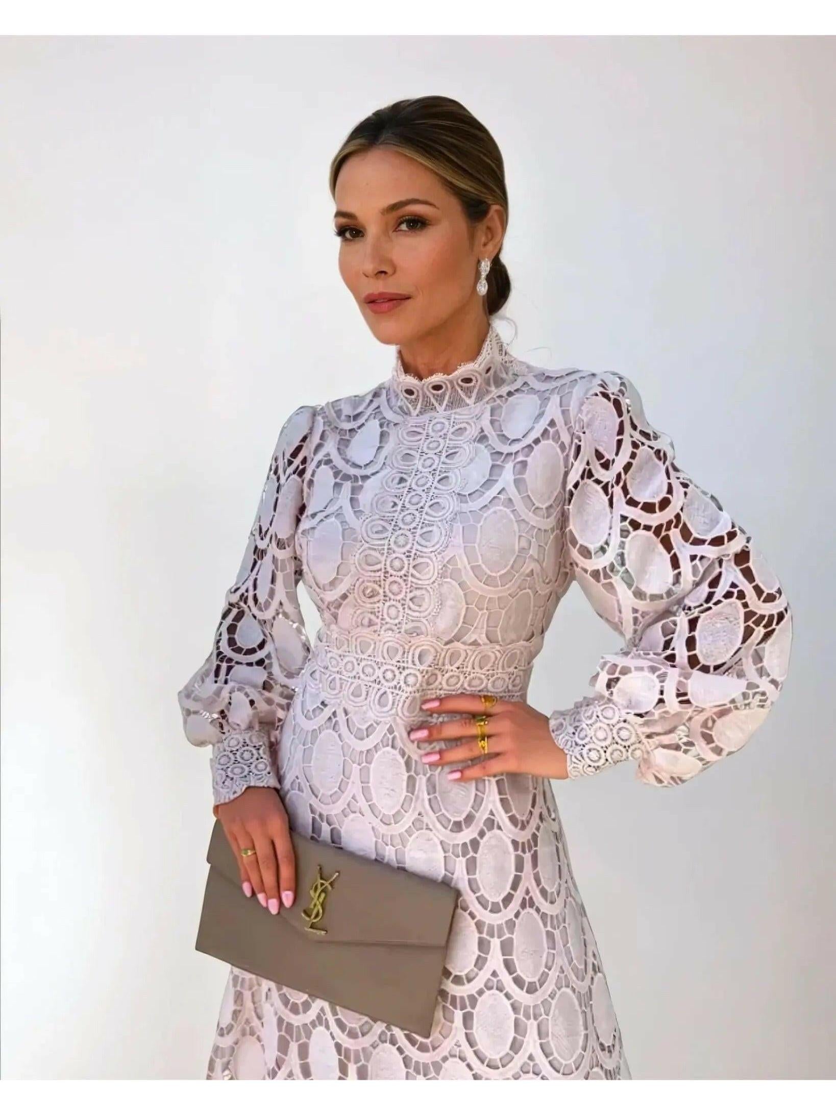 Elegant Long-Sleeve Formal Lace Midi Wedding Guest Dress — product view 1
