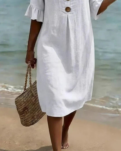 Breezy Linen Short-Sleeve Summer Midi Dress — product view 4