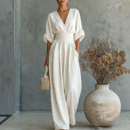 Effortless Women's Linen V-Neck Wide-Leg Jumpsuit — product view 3
