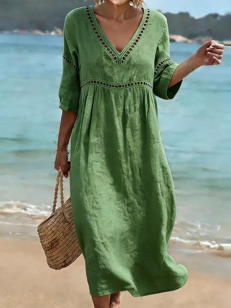 Breezy Women's V-Neck Cotton Midi Dress — product view 1