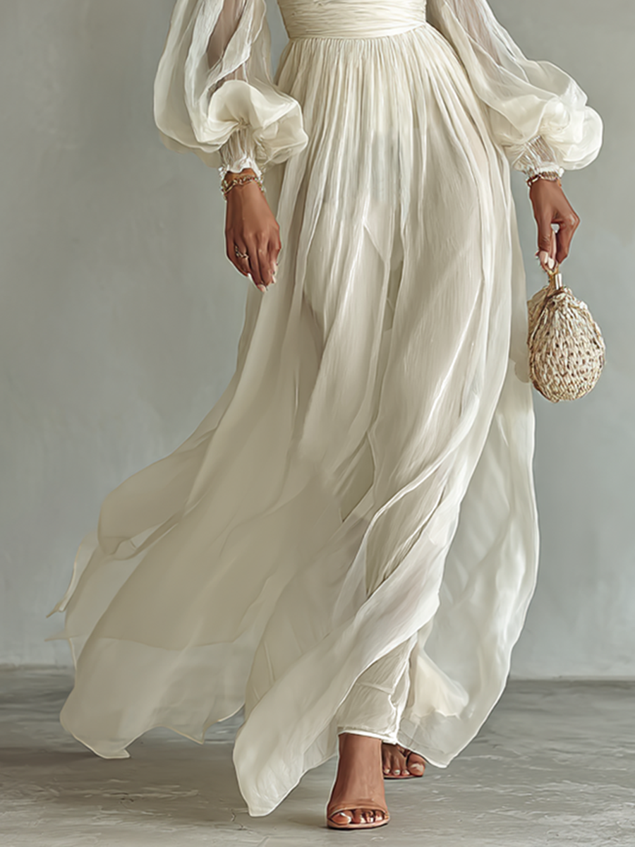 Elegant Chiffon Square-Neck Long-Sleeve Formal Maxi Dress — product view 3