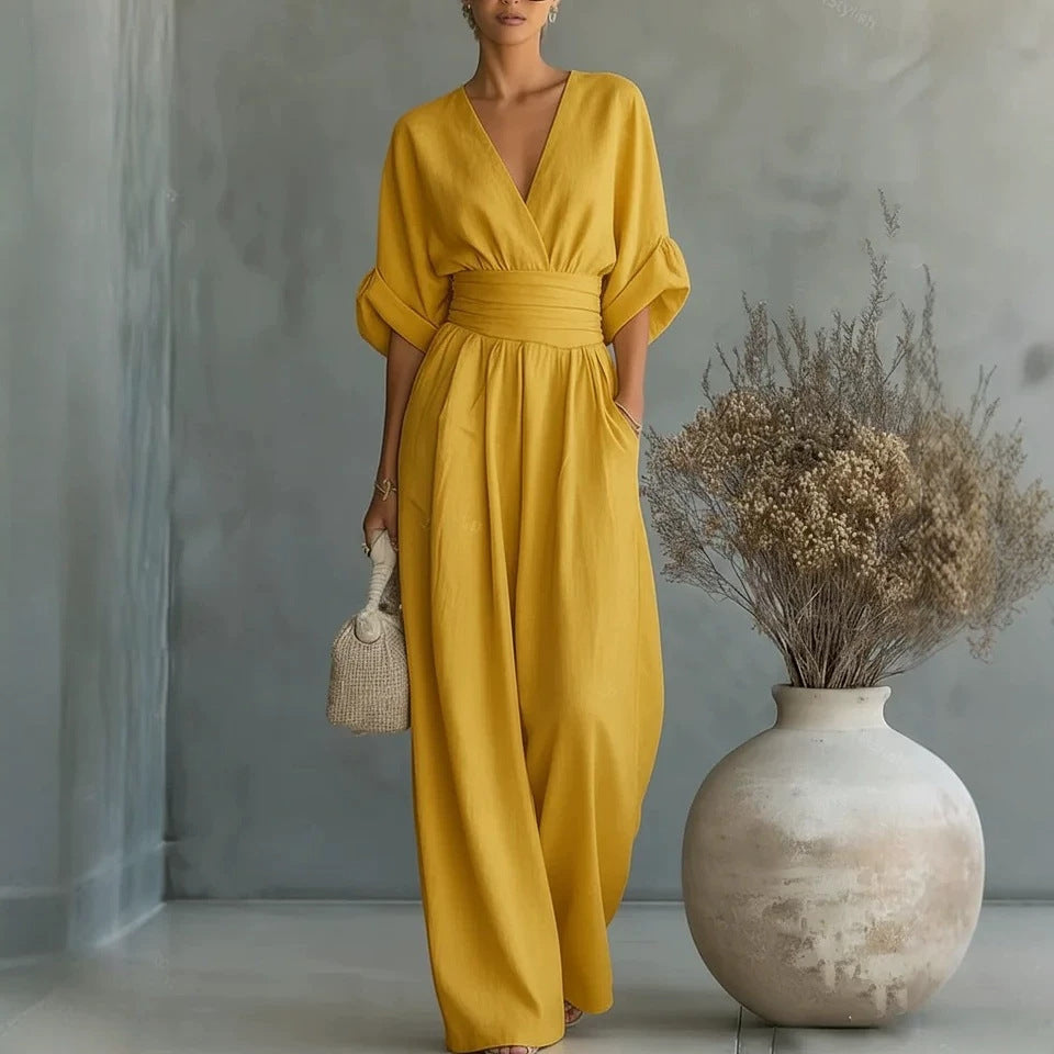 Effortless Women's Linen V-Neck Wide-Leg Jumpsuit — product view 4