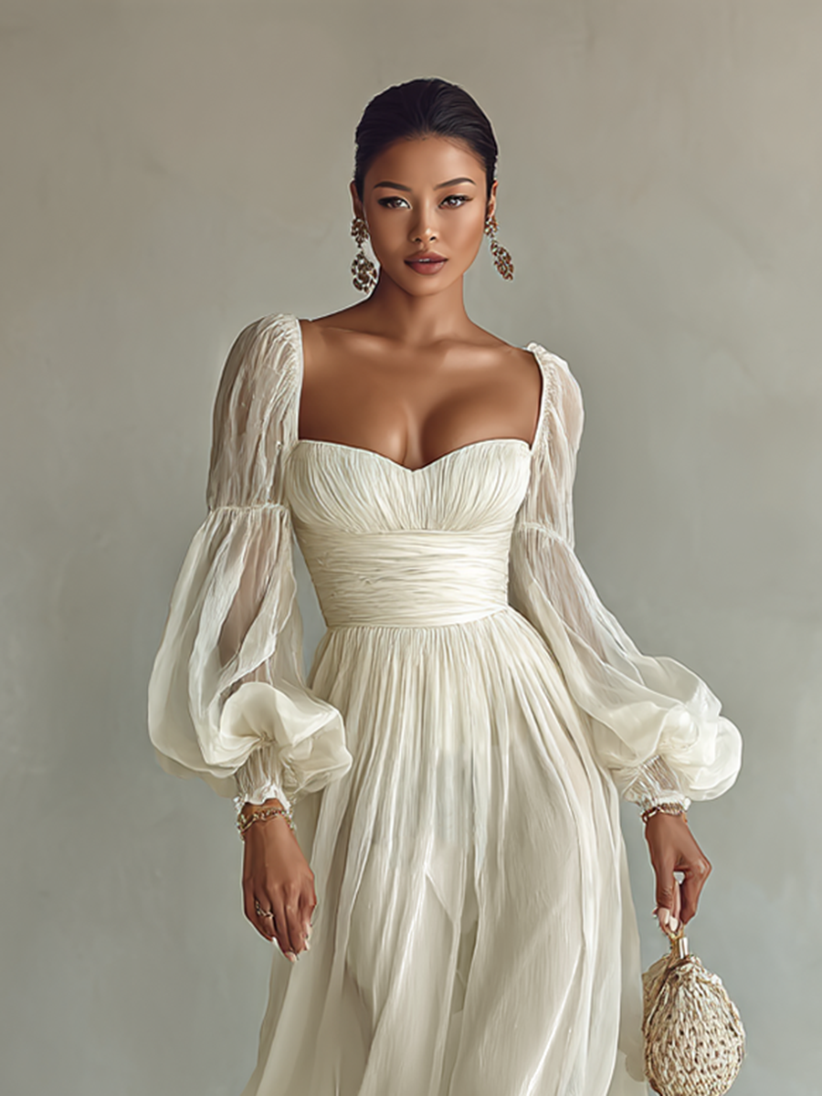 Elegant Chiffon Square-Neck Long-Sleeve Formal Maxi Dress — product view 2