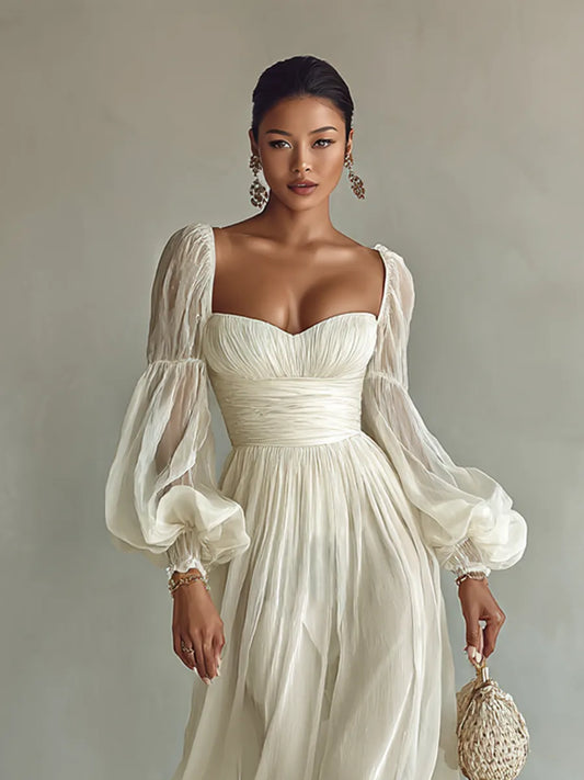Elegant Chiffon Square-Neck Long-Sleeve Formal Maxi Dress — product view 2