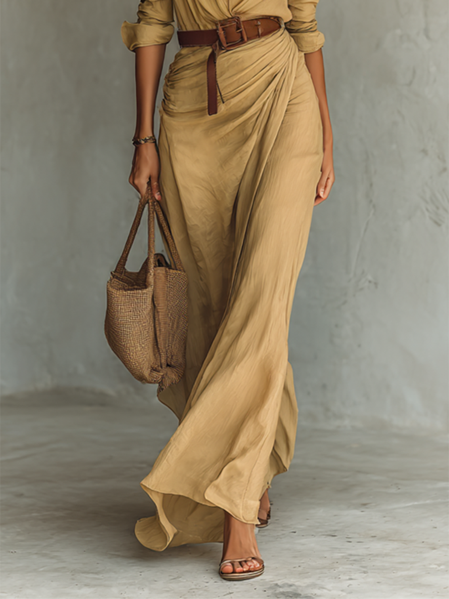 Refined Women's Button-Front Long-Sleeve Maxi Shirt Dress — product view 6