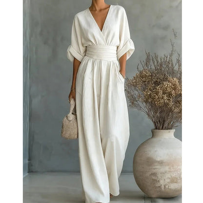 Elegant Women's Formal V-Neck Wide-Leg Jumpsuit — product view 1
