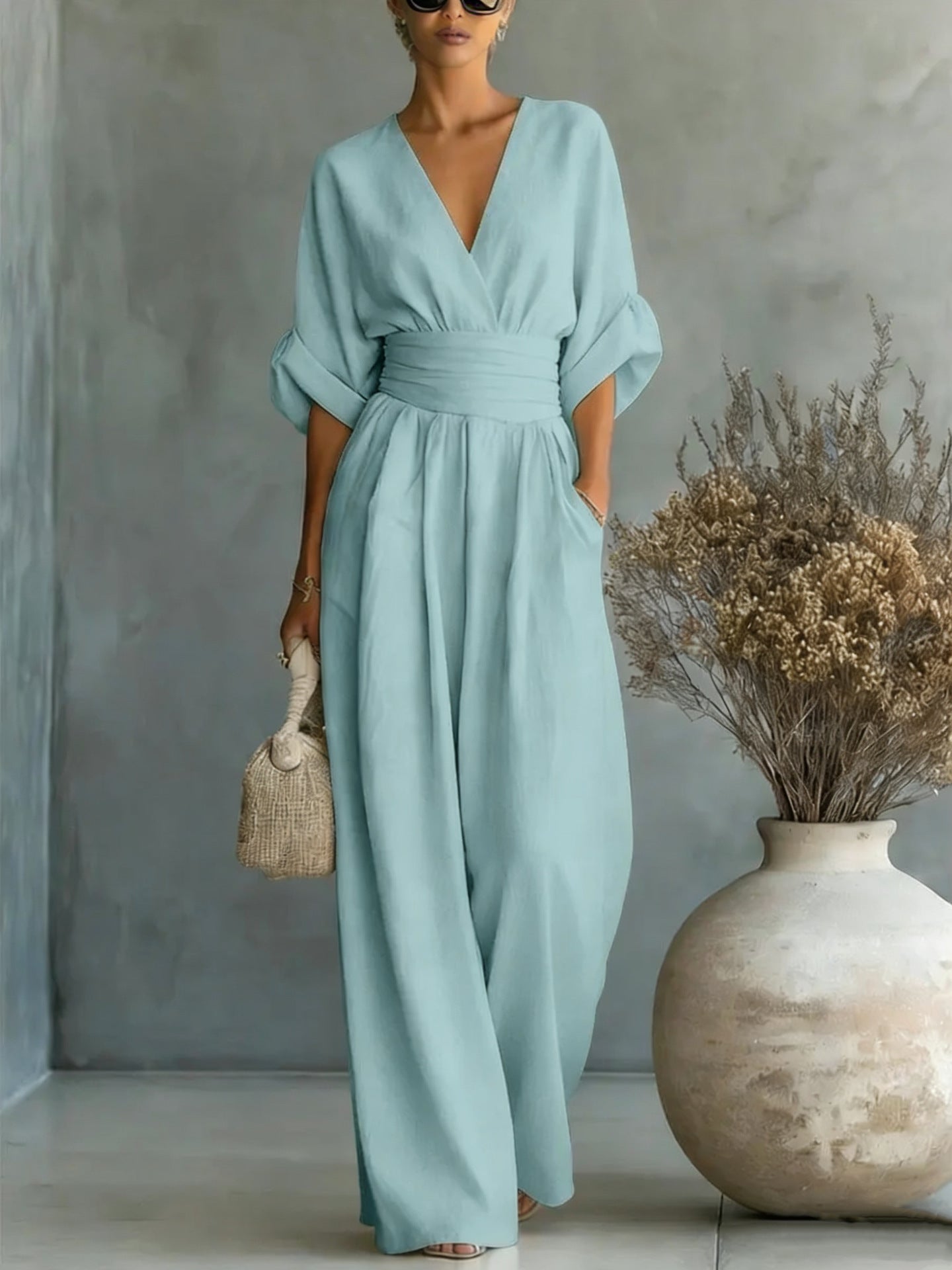 Effortless Women's Linen V-Neck Wide-Leg Jumpsuit — product view 13