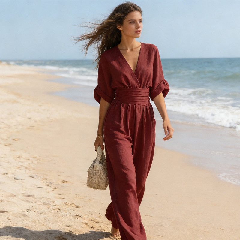 Elegant Women's Formal V-Neck Wide-Leg Jumpsuit — product view 12