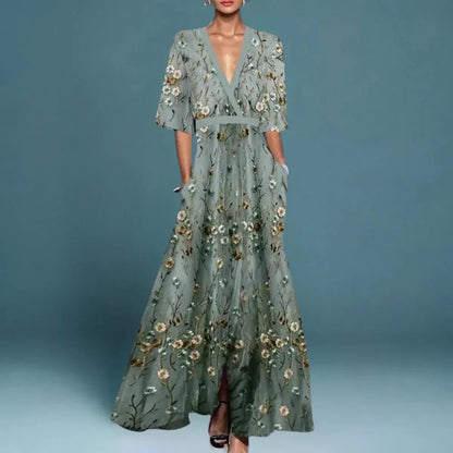 Eleanor | Women's Floral-Embroidered V-Neck Maxi Dress – product image 1