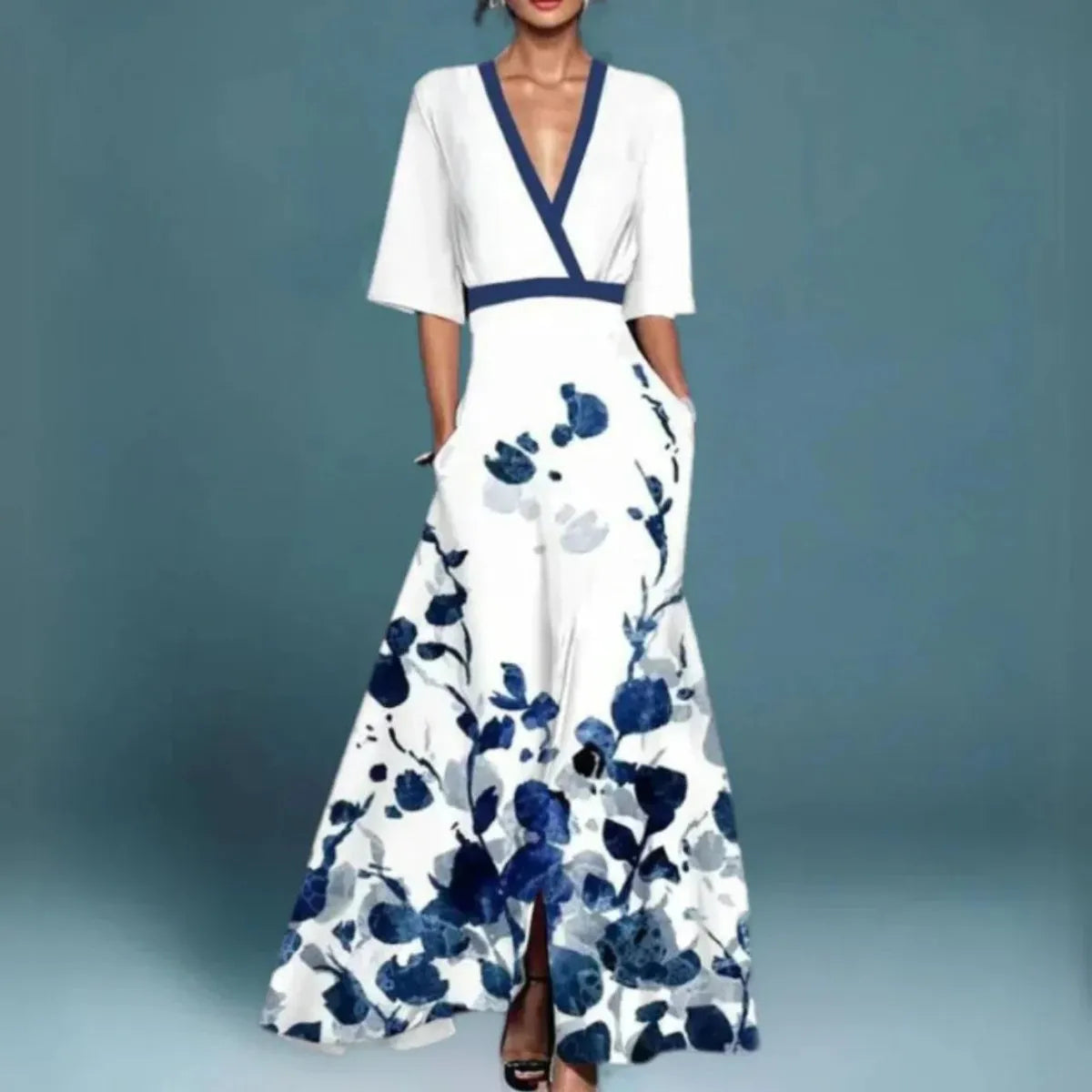 Eleanor | Women's Floral-Embroidered V-Neck Maxi Dress – product image 2