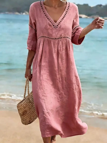 Breezy Women's V-Neck Cotton Midi Dress — product view 6