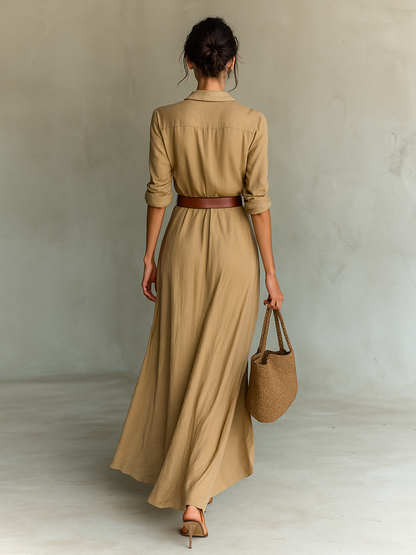 Refined Women's Button-Front Long-Sleeve Maxi Shirt Dress — product view 7