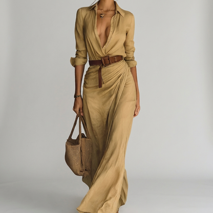 Refined Women's Button-Front Long-Sleeve Maxi Shirt Dress — product view 1