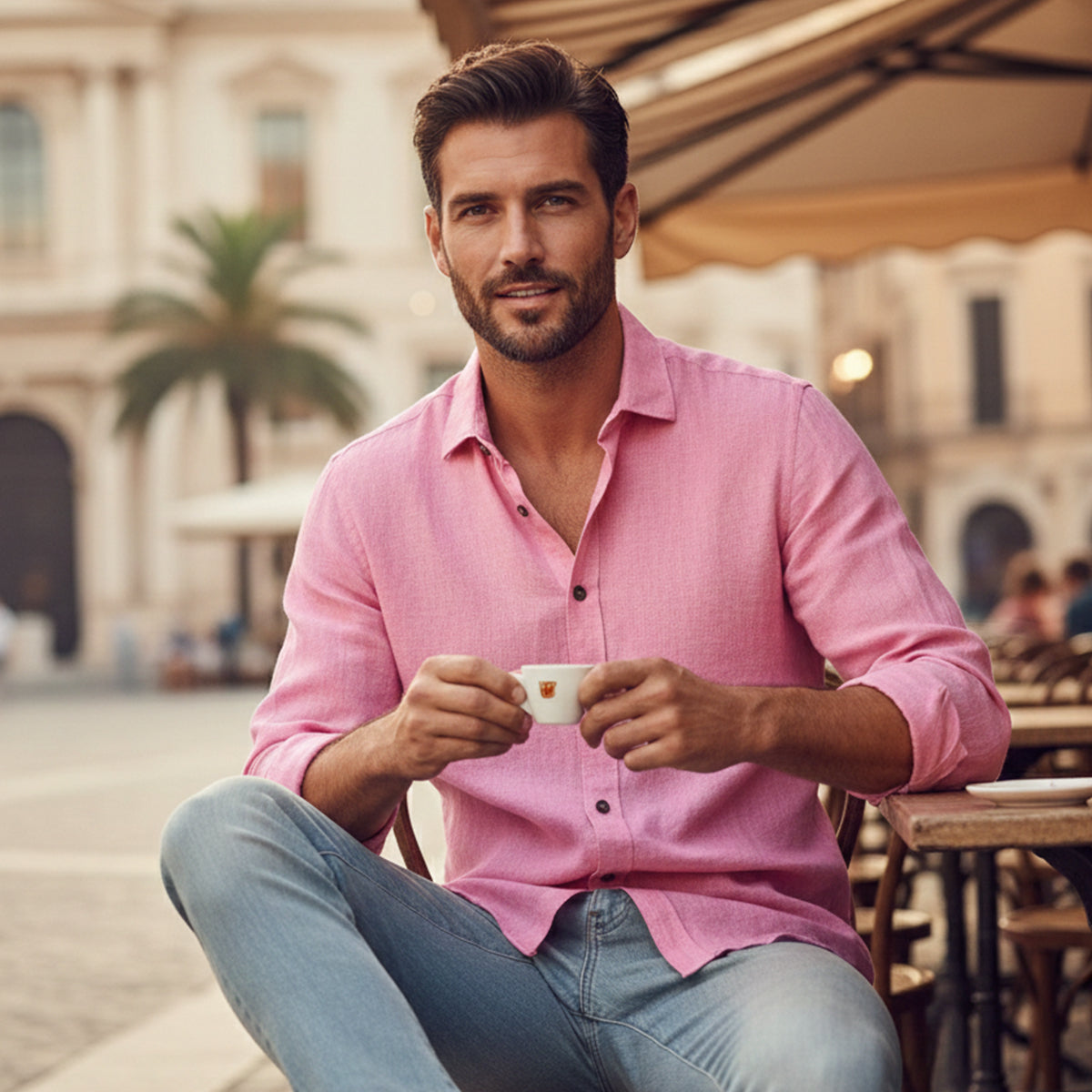 Classic Men's Long-Sleeve Summer Linen Shirt — product view 16