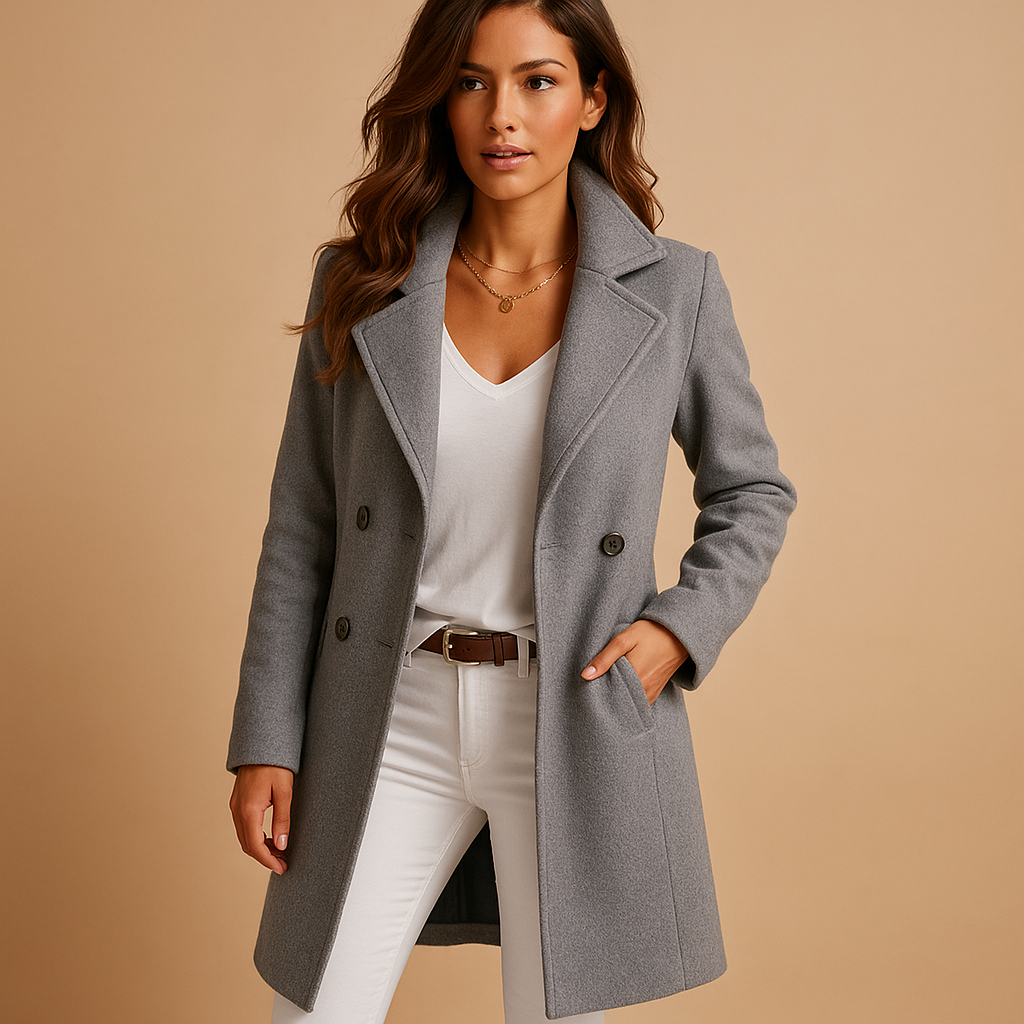Women's Long Trench Coat with Buttons Tailored Overcoat Casual Formal — Color: Grey
