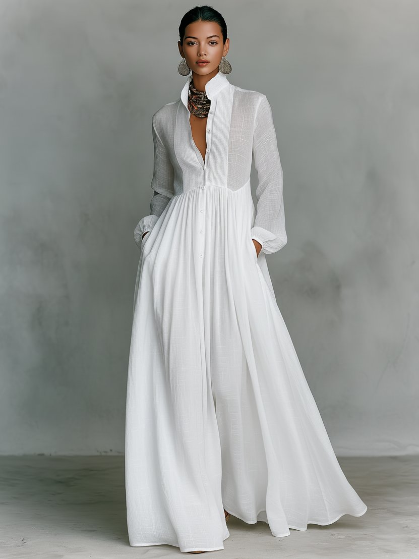 Luna | Women's Button-Front Long-Sleeve Maxi Dress – product image 4