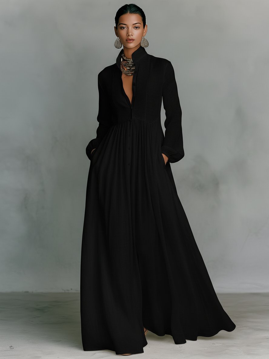 Luna | Women's Button-Front Long-Sleeve Maxi Dress – product image 6