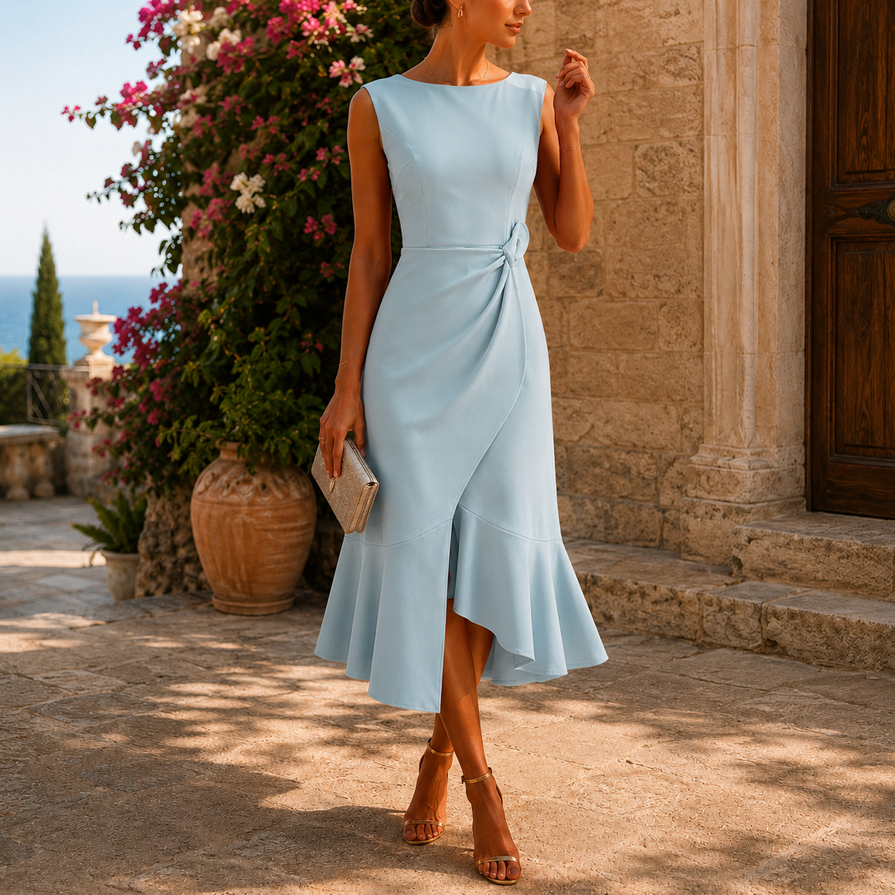 Elegant Sleeveless Wedding Guest Midi Dress — product view 4