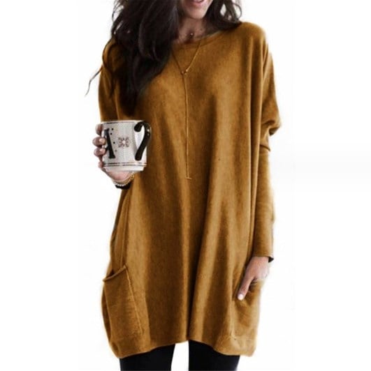 Women's Long Sweater Casual Modern Knit Top Comfortable Everyday — Color: Khaki