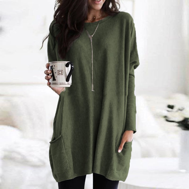 Women's Long Sweater Casual Modern Knit Top Comfortable Everyday — Color: Dark Green